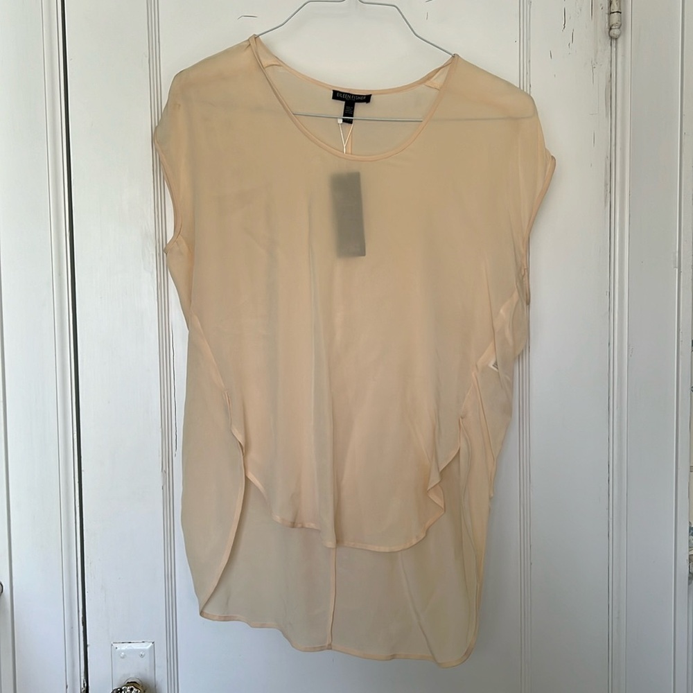 Eileen Fisher Silk Crepe Blouse in Alabaster. Petite, Size PP